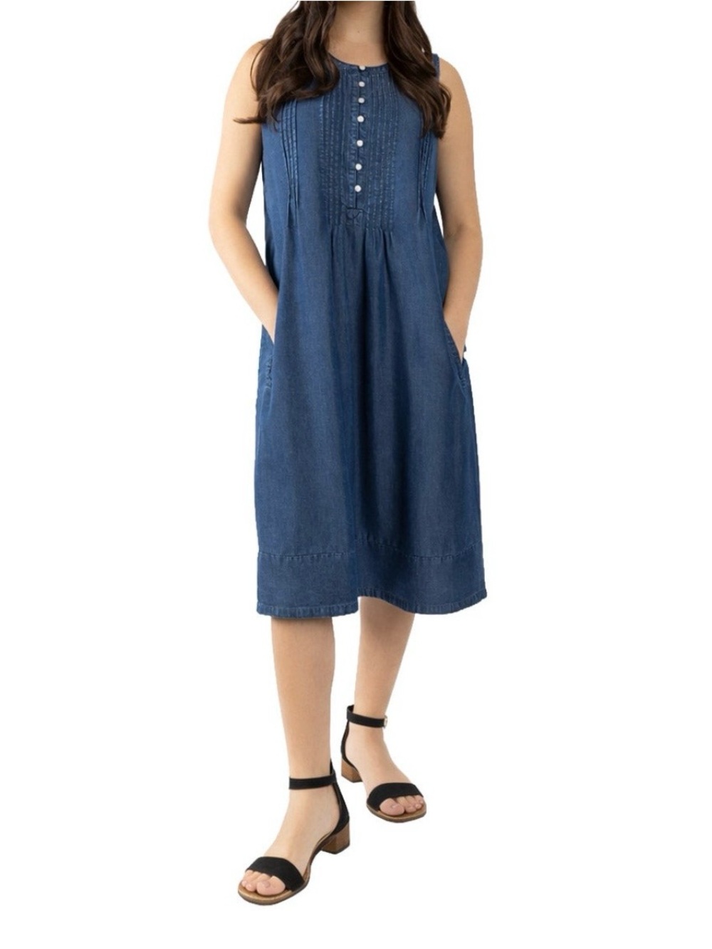 Coldwater Creek Sleeveless Chambray Button-Front Dress - Blue